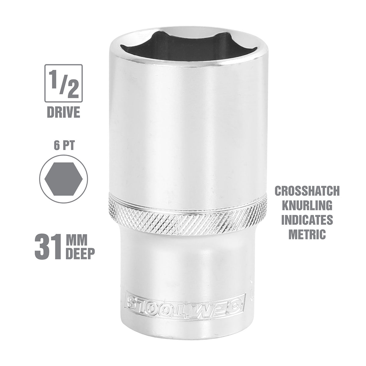 OEMTOOLS 22459 1/2 Inch Drive 6 Pt. Deep Wall Socket (31 mm) Additional Image 1