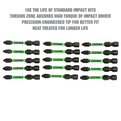 OEMTOOLS 26521 15 PK Extended Phillips #2 Impact Bit Set Additional Image 1