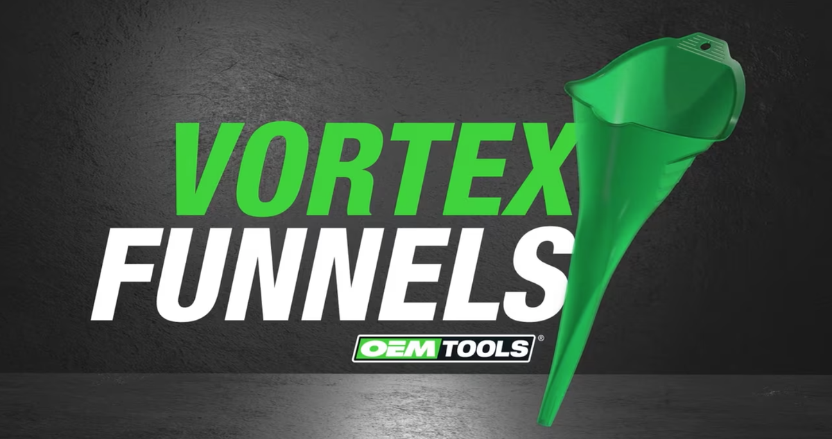 OEMTOOLS vortex funnel product video demonstrating fast, controlled fluid pouring